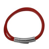 Нейлоновый шнуровой браслет, Нейлоновый шнурок, нержавеющая сталь Замочек 'штык', Мужская & двунитевая, красный 4mm, длина:Приблизительно 7 дюймовый, продается Strand