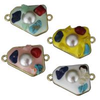Enamel Zinc Alloy Connector, with Gemstone Chips & Plastic Pearl, gold color plated, 1/1 loop Approx 2mm 