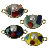 Enamel Zinc Alloy Connector, with Gemstone Chips & Plastic Pearl, gold color plated, 1/1 loop Approx 2.5mm 