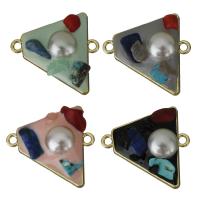 Enamel Zinc Alloy Connector, with Gemstone Chips & Plastic Pearl, gold color plated, 1/1 loop Approx 2mm 