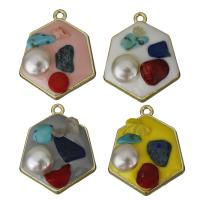 Zinc Alloy Enamel Pendants, with Gemstone Chips & Plastic Pearl, gold color plated Approx 2mm 