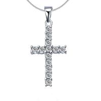 Rhinestone Zinc Alloy Necklace, with 5cm extender chain, Cross, silver color plated, twist oval chain & for woman & with rhinestone Approx 17.33 Inch 