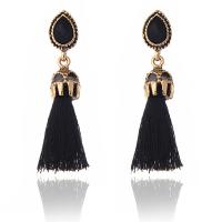 Zinc Alloy Tassel Earring, with Cotton Thread, antique gold color plated, for woman & with cubic zirconia 