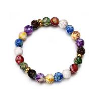 Agate Bracelets, with Zinc Alloy, Round, gold color plated, Unisex & anti-fatigue, multi-colored Approx 6.86 Inch 