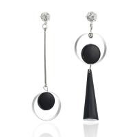 Zinc Alloy Asymmetric Earrings, with Acrylic, silver color plated, for woman, black  