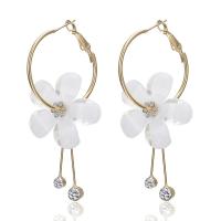 Zinc Alloy Drop Earring, Flower, gold color plated, for woman & with rhinestone, white 