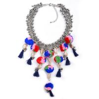 Shell Zinc Alloy Necklace, with Cotton Thread & Plush & Shell, with 8cm extender chain, silver color plated, for woman, multi-colored, 160mm Approx 14.97 Inch 