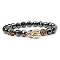 Hematite Bracelets, with zinc alloy bead, gold color plated, Unisex & micro pave cubic zirconia & faceted, black, 8mm Approx 7 Inch 