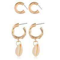 Zinc Alloy Earring Set, Stud Earring & earring, with Shell, gold color plated, 2 pieces & for woman  