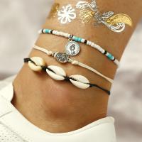 Zinc Alloy Anklet, with Seedbead & Shell, plated, Adjustable & three pieces & Unisex, 200mm,205mm,210mm 