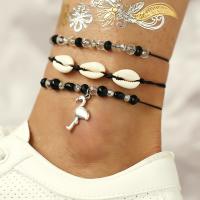 Zinc Alloy Anklet, with Seedbead & Shell, plated, Adjustable & three pieces & Unisex, black, 180mm,185mm,190mm 