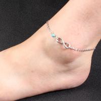 Zinc Alloy Anklet, with turquoise, with 70mm extender chain, silver color plated, fashion jewelry & for woman Approx 7.87 