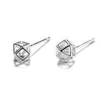 Sterling Silver Stud Earring, 925 Sterling Silver, platinum plated, with plastic earnut & micro pave cubic zirconia & for woman, 5mm 