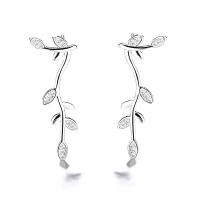 Sterling Silver Stud Earring, 925 Sterling Silver, Leaf, with plastic earnut & micro pave cubic zirconia & for woman, silver color 