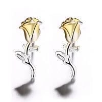 Sterling Silver Stud Earring, 925 Sterling Silver, Flower, plated, with plastic earnut & fashion jewelry & for woman 