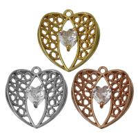 Brass Heart Pendants, plated, with cubic zirconia & hollow Approx 1mm 