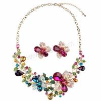 Rhinestone Zinc Alloy Jewelry Set, earring & necklace, with 7cm extender chain, gold color plated, for woman & with rhinestone, multi-colored, 40mm Approx 17.72 Inch 