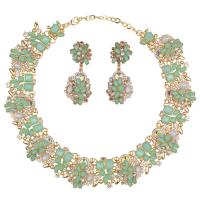 Rhinestone Zinc Alloy Jewelry Set, earring & necklace, gold color plated, for woman & with rhinestone Approx 16.54 Inch 