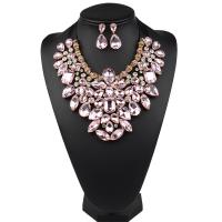 Rhinestone Zinc Alloy Jewelry Set, earring & necklace, with Crystal, plated, for woman & with rhinestone Approx 15.75 Inch 