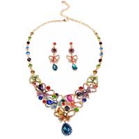 Rhinestone Zinc Alloy Jewelry Set, earring & necklace, with 7cm extender chain, gold color plated, for woman & with rhinestone, multi-colored 80mm Approx 19.69 Inch 