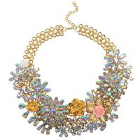 Rhinestone Zinc Alloy Necklace, with 7cm extender chain, gold color plated, for woman & with rhinestone, multi-colored Approx 13 Inch 
