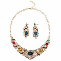 Rhinestone Zinc Alloy Jewelry Set, earring & necklace, with Crystal, with 7cm extender chain, gold color plated, for woman & with rhinestone 