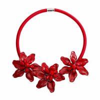 Crystal Zinc Alloy Necklace, with PU Leather & Crystal, Flower, stoving varnish, for woman 70mm Approx 20.08 Inch 
