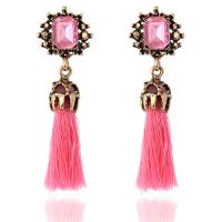 Zinc Alloy Tassel Earring, with Cotton Thread, gold color plated, for woman & with rhinestone 