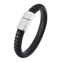 Microfiber PU Bracelet, with Stainless Steel, fashion jewelry & Unisex black, 12mm 