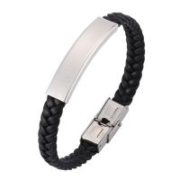 Stainless Steel Chain Bracelets, with Microfiber PU & Full Grain Cowhide Leather, fashion jewelry & Unisex 