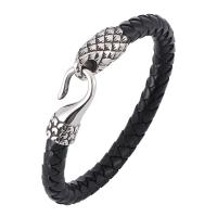 Stainless Steel Chain Bracelets, with Split Layer Cowhide Leather, fashion jewelry & Unisex 8mm 