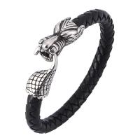 Titanium Steel Bracelet, with Split Layer Cowhide Leather, fashion jewelry & Unisex 8mm 