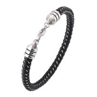 Titanium Steel Bracelet, with leather cord, real silver plated, fashion jewelry & Unisex 6mm 