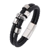 Stainless Steel Chain Bracelets, with PU Leather, Double Layer & fashion jewelry & Unisex 6mmx2 