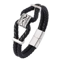 Stainless Steel Chain Bracelets, with PU Leather, Double Layer & fashion jewelry & Unisex 5mm 