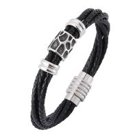 Titanium Steel Bracelet, with PU Leather, three layers & fashion jewelry & Unisex 3mmx5 