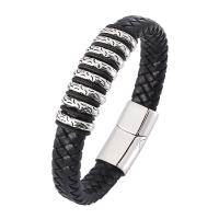 Titanium Steel Bracelet, with PU Leather, Double Layer & fashion jewelry & Unisex 6mm 
