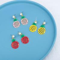 Plastic Pearl Zinc Alloy Earring, with Plastic Pearl & enamel, Pineapple, plated, for woman 