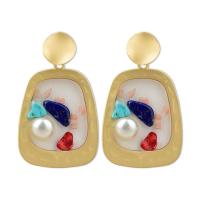 Plastic Pearl Zinc Alloy Earring, with Gemstone Chips & Plastic Pearl & Acrylic, plated & for woman 