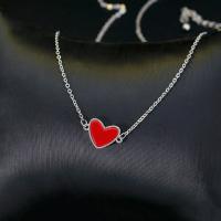 Ожерелье ручной латунные, Латунь, Сердце, Другое покрытие, ювелирные изделия моды & Женский & эмаль, серебряный, длина:17.7 дюймовый, продается Strand