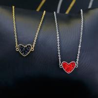 Cubic Zircon Micro Pave Brass Necklace, Heart, plated, micro pave cubic zirconia & for woman .7 Inch 