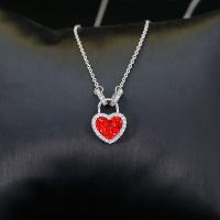 Cubic Zircon Micro Pave Brass Necklace, Heart, plated, micro pave cubic zirconia & for woman, silver color .7 Inch 