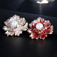 Zinc Alloy Brooch, with Plastic Pearl, Flower, plated, for woman & enamel 54*48mm 