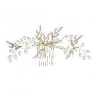 Decorative Hair Combs, Zinc Alloy, with Plastic Pearl, gold color plated, fashion jewelry & for woman, 65*14mm 