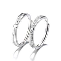 925 Sterling Silver Open Finger Ring, Unisex & micro pave cubic zirconia, silver color, 3.5mmuff0c4mm, US Ring .5-7.5 