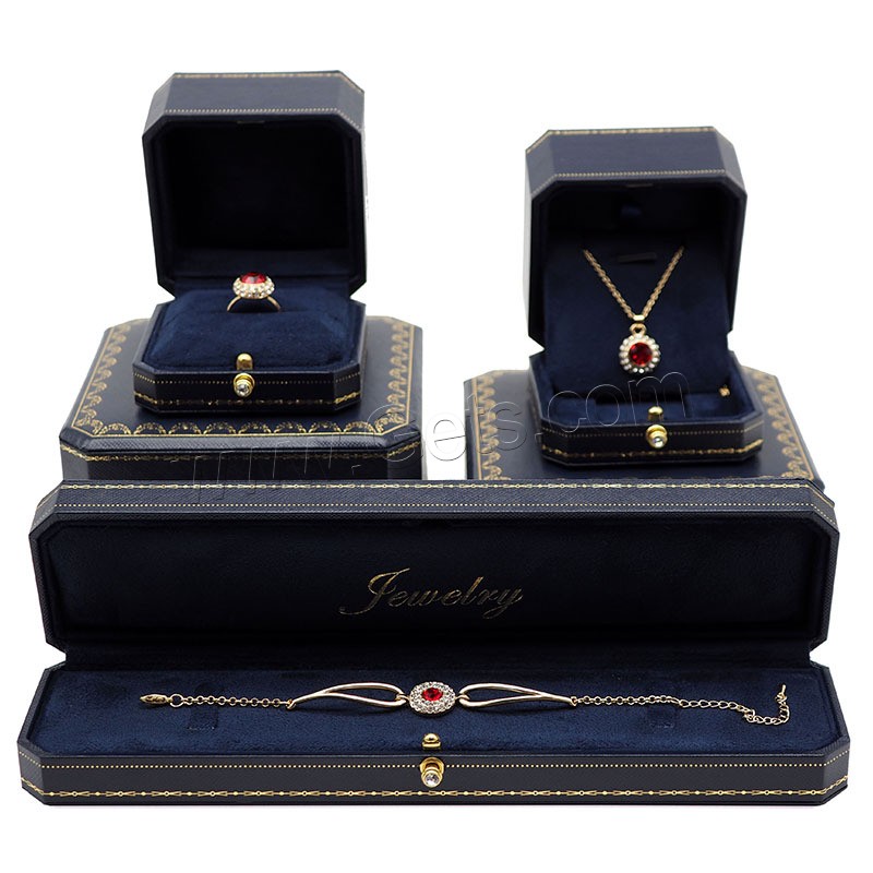 Leather Jewelry Set Box, Leatherette Paper, Rectangle, different styles for choice, more colors for choice, Sold By PC