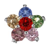 Brass Flower Pendants, silver color plated, fashion jewelry & micro pave rhinestone Approx 1.5mm 