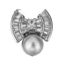 Colgantes de latón de imitación de diamante, metal, con Perlas plásticas, chapado en color de plata, Joyería & micro arcilla de diamantes de imitación, 16x18x9mm, agujero:aproximado 1.5mm, Vendido por UD
