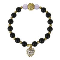 Латунные браслеты с стразами, Латунь, с окрашенная Jade, плакированный настоящим золотом, браслет-оберег & инкрустированное микро стразы & Женский   длина:Приблизительно 6 дюймовый, продается Strand