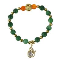 Латунные браслеты с стразами, Латунь, с окрашенная Jade, плакированный настоящим золотом, браслет-оберег & инкрустированное микро стразы & Женский   длина:Приблизительно 6 дюймовый, продается Strand